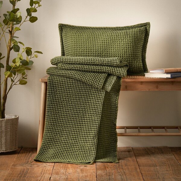 Zelena bombažna odeja 150x200 cm Jaipur Chunky Waffle – Pineapple Elephant