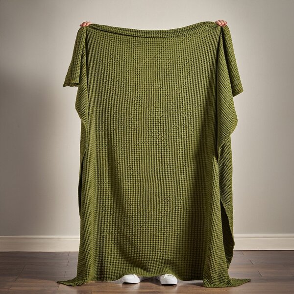 Zelena bombažna odeja 150x200 cm Jaipur Chunky Waffle – Pineapple Elephant