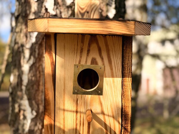 ATMOWOOD Lesena ptičja hišica iz opaljenega lesa