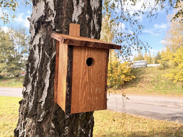 ATMOWOOD Lesena ptičja hišica z lubjem