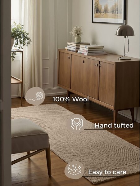 Bež ročno tkan volnen tekač 80x300 cm Calmio – Hanse Home