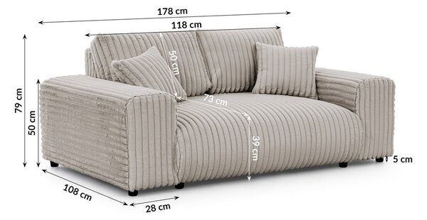 Svetlo siva sedežna garnitura iz rebrastega žameta 178 cm Justin – Ropez