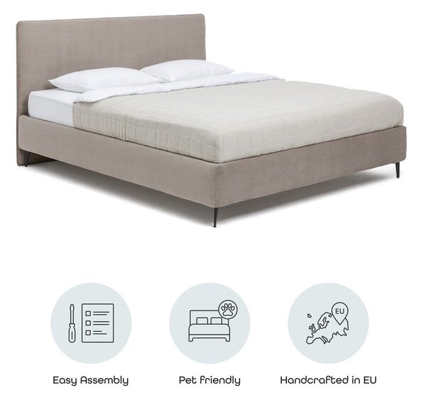 Sivorjava oblazinjena zakonska postelja z letvenim dnom 160x200 cm Noira Slim – Bonami Selection