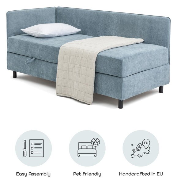 Modra oblazinjena postelja s prostorom za shranjevanje z vzmetnico 120x200 cm Avela – Bonami Selection
