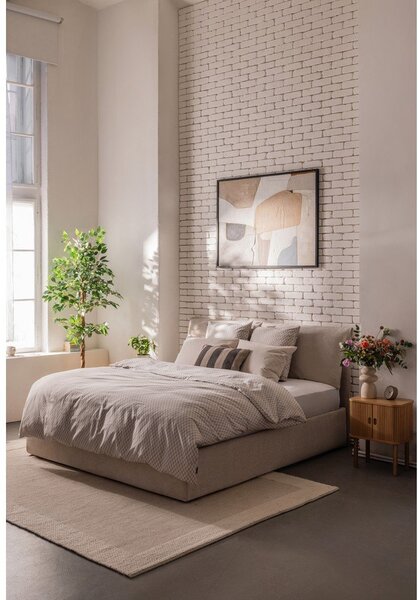 Bež oblazinjena zakonska postelja s prostorom za shranjevanje z letvenim dnom 160x200 cm Thessa Pillow – Bonami Selection