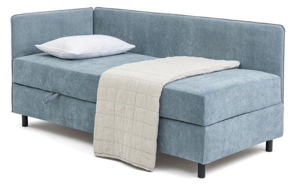 Modra oblazinjena postelja s prostorom za shranjevanje z vzmetnico 120x200 cm Avela – Bonami Selection