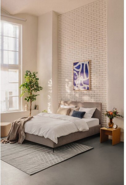 Sivorjava oblazinjena zakonska postelja z letvenim dnom 160x200 cm Noira Slim – Bonami Selection