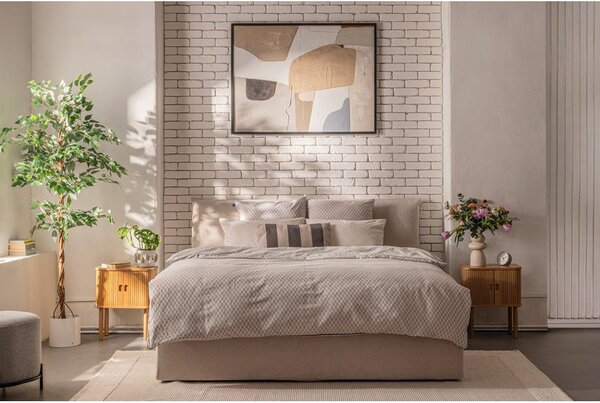 Bež oblazinjena zakonska postelja s prostorom za shranjevanje z letvenim dnom 160x200 cm Thessa Pillow – Bonami Selection