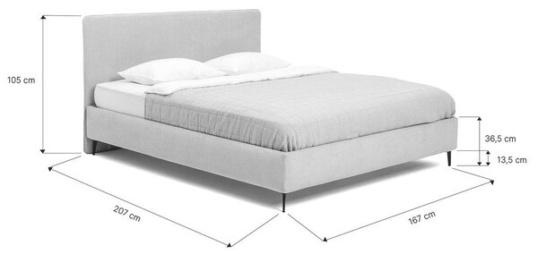 Sivorjava oblazinjena zakonska postelja z letvenim dnom 160x200 cm Noira Slim – Bonami Selection