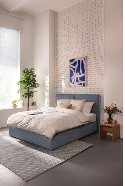 Modra oblazinjena zakonska postelja s prostorom za shranjevanje z letvenim dnom 180x200 cm Thessa Bold – Bonami Selection