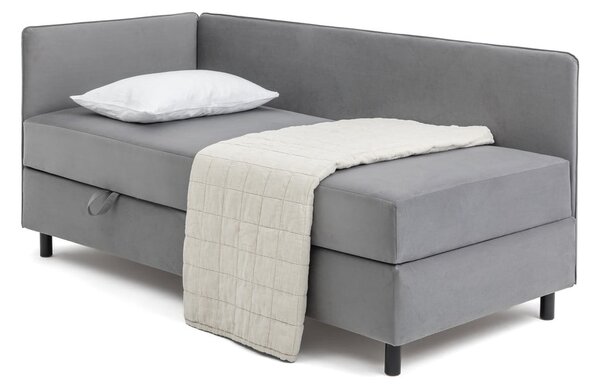 Siva oblazinjena postelja s prostorom za shranjevanje z vzmetnico 90x200 cm Avela – Bonami Selection