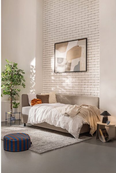 Sivorjava oblazinjena postelja s prostorom za shranjevanje z vzmetnico 90x200 cm Avela – Bonami Selection