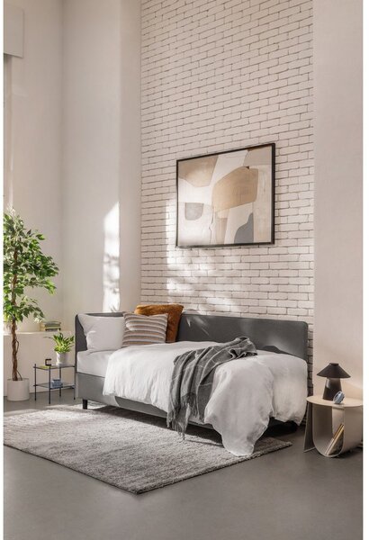 Siva oblazinjena postelja s prostorom za shranjevanje z vzmetnico 90x200 cm Avela – Bonami Selection