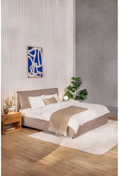 Sivorjava oblazinjena zakonska postelja s prostorom za shranjevanje z letvenim dnom 180x200 cm Thessa Pillow – Bonami Selection