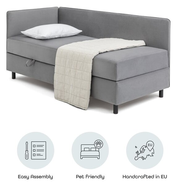 Siva oblazinjena postelja s prostorom za shranjevanje z vzmetnico 90x200 cm Avela – Bonami Selection