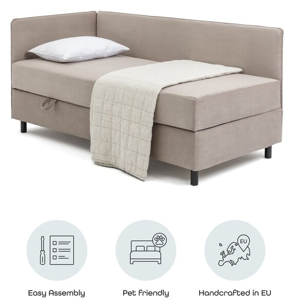 Sivorjava oblazinjena postelja s prostorom za shranjevanje z vzmetnico 90x200 cm Avela – Bonami Selection