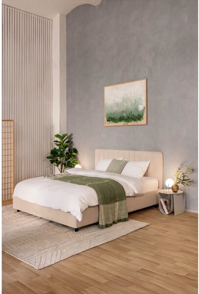 Bež oblazinjena zakonska postelja s prostorom za shranjevanje z letvenim dnom 160x200 cm Myra Slim Line – Bonami Selection