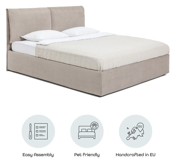 Sivorjava oblazinjena zakonska postelja s prostorom za shranjevanje z letvenim dnom 180x200 cm Thessa Pillow – Bonami Selection