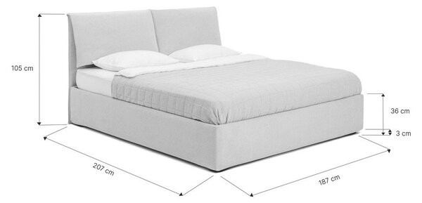 Sivorjava oblazinjena zakonska postelja s prostorom za shranjevanje z letvenim dnom 180x200 cm Thessa Pillow – Bonami Selection