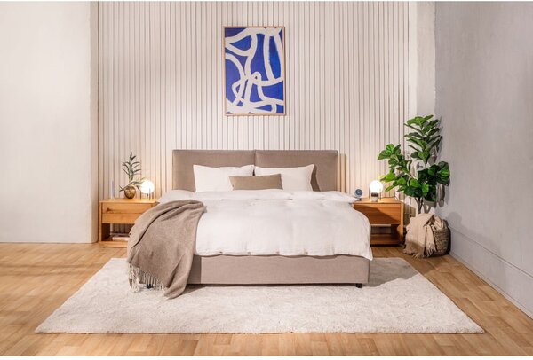 Sivorjava oblazinjena zakonska postelja s prostorom za shranjevanje z letvenim dnom 160x200 cm Myra Pillow – Bonami Selection