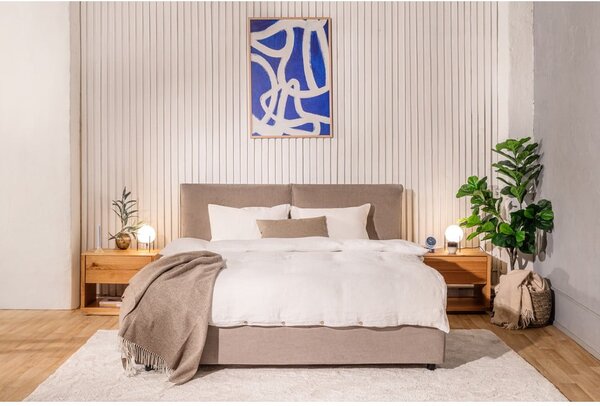 Sivorjava oblazinjena zakonska postelja s prostorom za shranjevanje z letvenim dnom 160x200 cm Myra Pillow – Bonami Selection