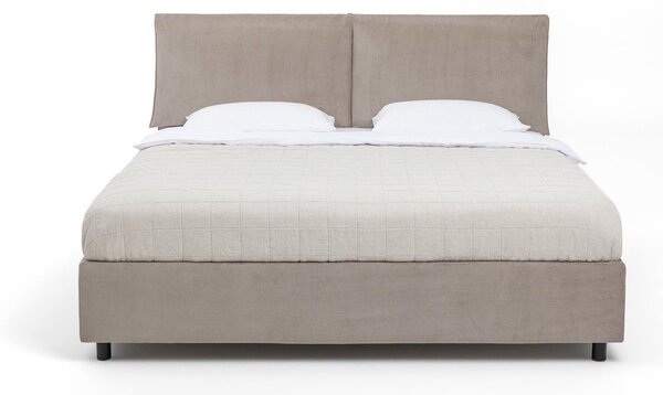 Sivorjava oblazinjena zakonska postelja s prostorom za shranjevanje z letvenim dnom 160x200 cm Myra Pillow – Bonami Selection