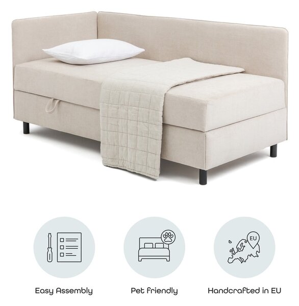 Bež oblazinjena postelja s prostorom za shranjevanje z vzmetnico 90x200 cm Avela – Bonami Selection