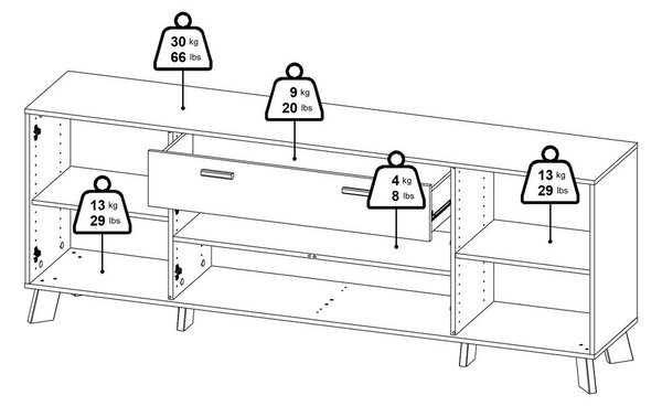 Bela komoda v hrastovem dekorju 196x73x39 cm Ikast – Tvilum