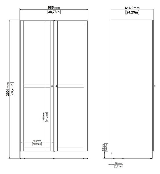 Bela garderobna omara 99x200x62 cm Billund – Tvilum
