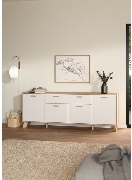 Bela komoda v hrastovem dekorju 196x73x39 cm Ikast – Tvilum