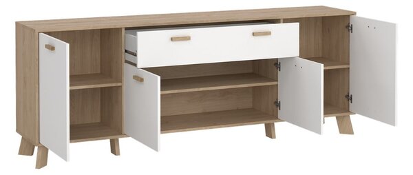 Bela komoda v hrastovem dekorju 196x73x39 cm Ikast – Tvilum