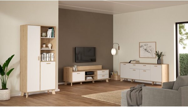 Bela komoda v hrastovem dekorju 196x73x39 cm Ikast – Tvilum