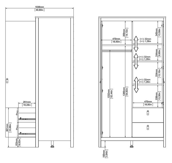 Bela garderobna omara z ogledalom 102x199x58 cm Madrid – Tvilum