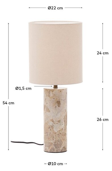 Bež marmorna namizna svetilka s tekstilnim senčilom (višina 54 cm) Raze – Kave Home