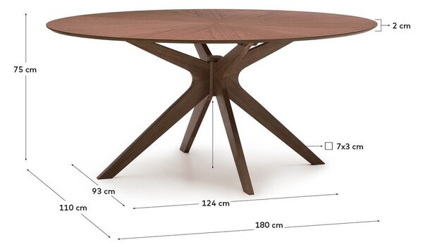 Jedilna miza z mizno ploščo v orehovem dekorju 110x180 cm Naanim – Kave Home