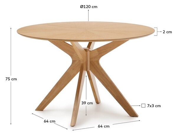 Okrogla jedilna miza z mizno ploščo v hrastovem dekorju ø 120 cm Naanim – Kave Home