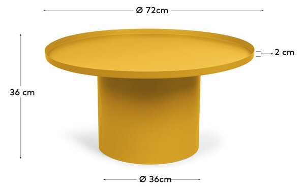 Gorčično rumena kovinska okrogla mizica ø 72 cm Fleksa – Kave Home