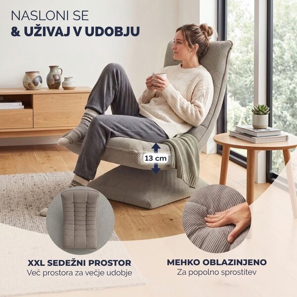Ležalnik ABERDEEN CORD, rebrast prevleka, 87×60×105 cm, sivorjava Casaria