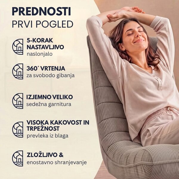 Ležalnik ABERDEEN CORD, rebrast prevleka, 87×60×105 cm, sivorjava Casaria