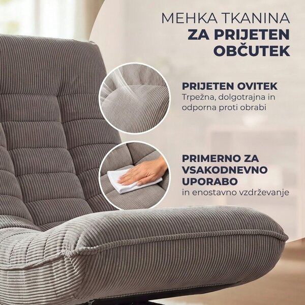 Ležalnik ABERDEEN CORD, rebrast prevleka, 87×60×105 cm, sivorjava Casaria
