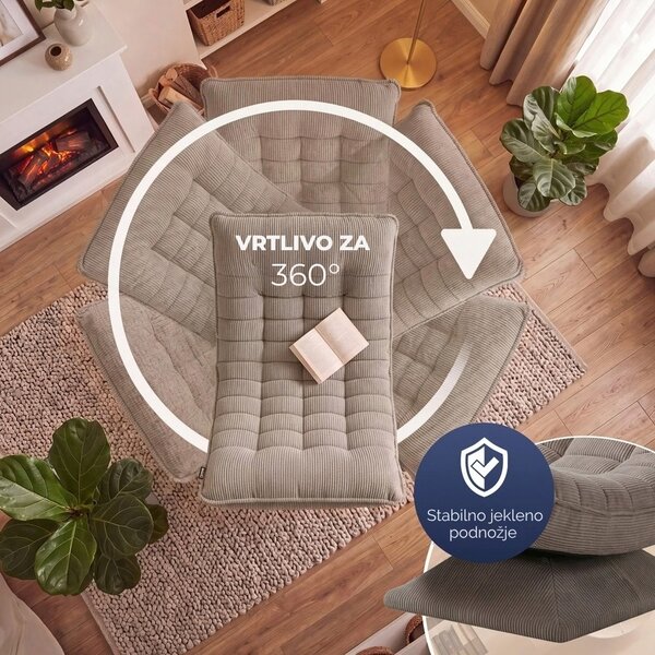 Ležalnik ABERDEEN CORD, rebrast prevleka, 87×60×105 cm, sivorjava Casaria