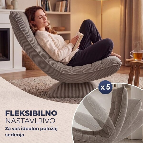 Ležalnik ABERDEEN CORD, rebrast prevleka, 87×60×105 cm, sivorjava Casaria