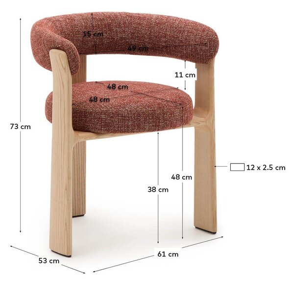 Jedilni stol z nasloni za roke iz masivnega jesena v naravni barvi/v barvi terakote Granite – Kave Home