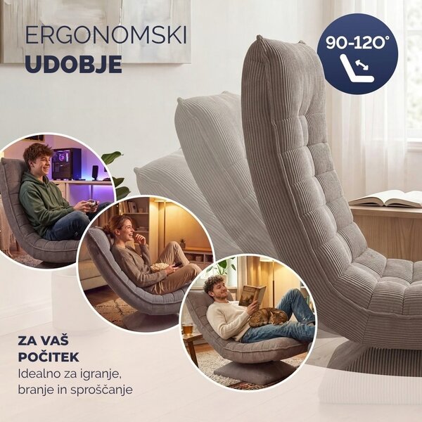 Ležalnik ABERDEEN CORD, rebrast prevleka, 87×60×105 cm, sivorjava Casaria