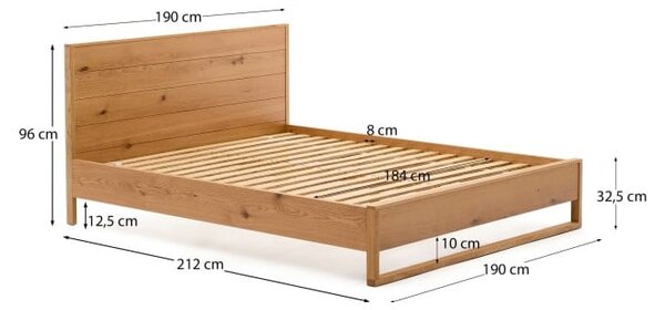Zakonska postelja iz masivnega hrasta z letvenim dnom 180x200 cm v naravni barvi Alguema – Kave Home