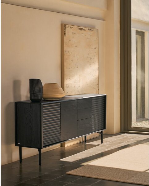Črna komoda v hrastovem dekorju 200x86x45 cm Lenon – Kave Home