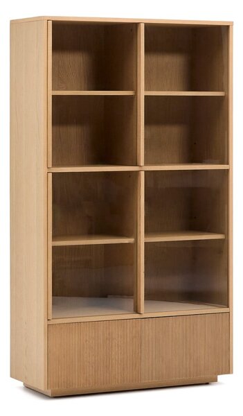 Vitrina v hrastovem dekorju z drsnimi vrati v naravni barvi 100x174x40 cm Helvine – Kave Home
