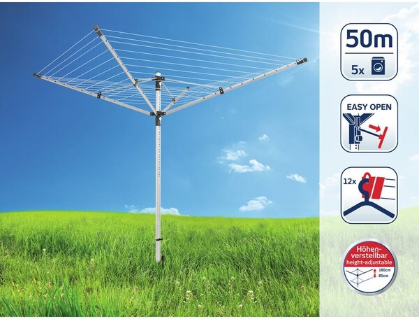 Vrtno stojalo za sušenje perila v srebrni barvi 50 m LinoLift 500 – LEIFHEIT