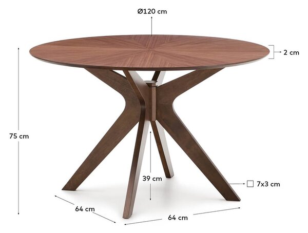Okrogla jedilna miza z mizno ploščo v orehovem dekorju ø 120 cm Naanim – Kave Home