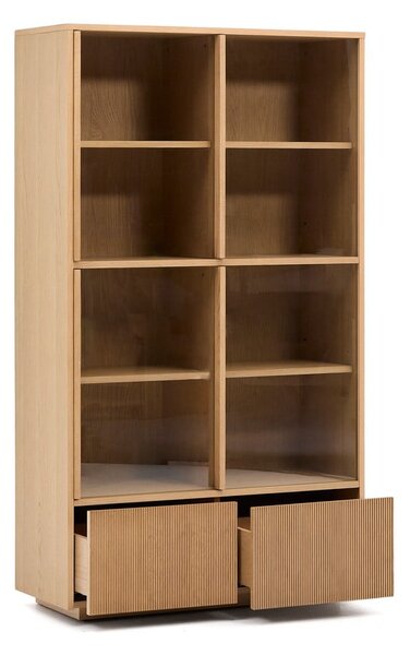 Vitrina v hrastovem dekorju z drsnimi vrati v naravni barvi 100x174x40 cm Helvine – Kave Home